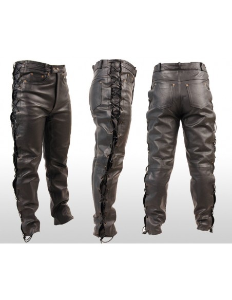 Spodnie motocyklowe skórzane męskie wiązane rzemieniami SSM002 - Rypard.pl Odzież i akcesoria motocyklowe