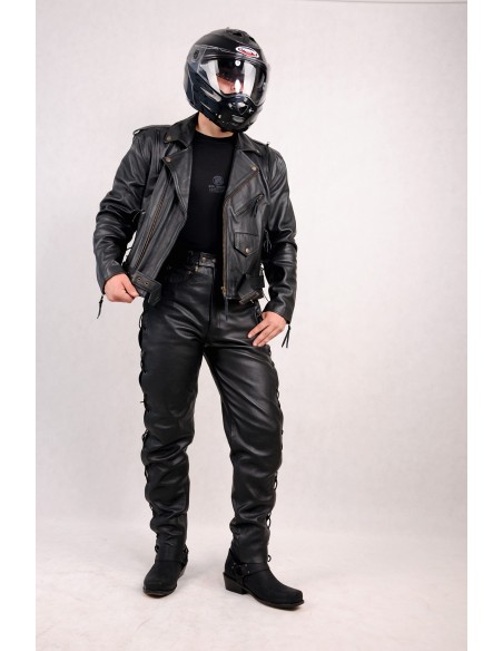 Kombinezon motocyklowy skórzany męski ramoneska z orłem i spodnie wiązane KOM048 - Rypard.pl Odzież i akcesoria motocyklowe