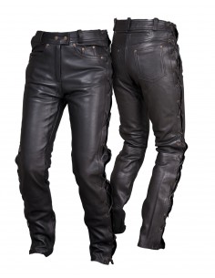 Skórzane damskie spodnie motocyklowe wiązane rzemieniami miękka skóra SSD001 - Rypard.pl Odzież i akcesoria motocyklowe