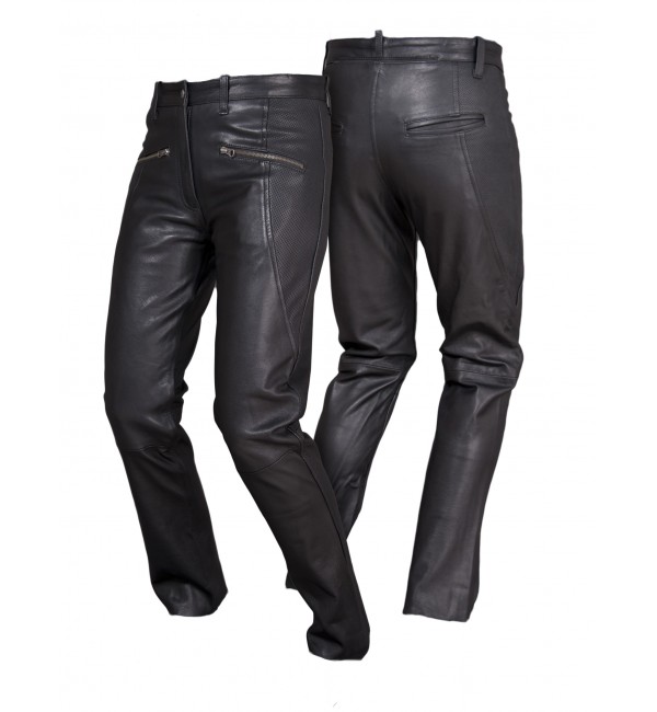 Skórzane damskie spodnie motocyklowe letnie perforowane o kroju jeansowym MOHITO SSD012 - Rypard.pl