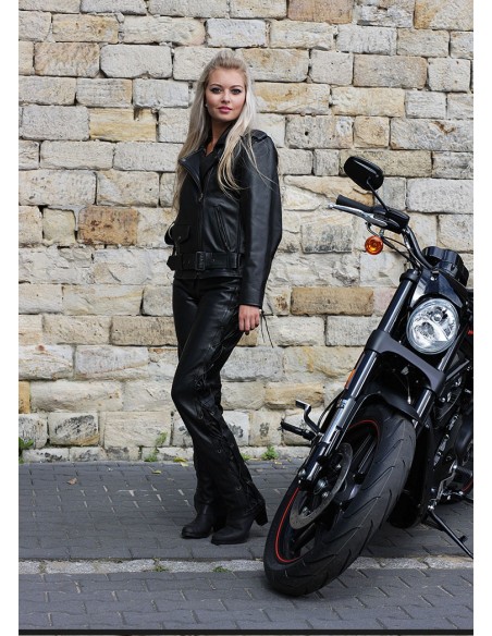 Skórzana kurtka motocyklowa damska  klasyczna RAMONESKA WIĄZANA RZEMIENIAMI KSD002 - Rypard.pl Odzież i akcesoria motocyklowe