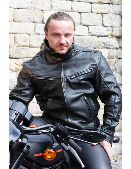 Skórzana kurtka motocyklowa z kołnierzem KSM 009 - Rypard.pl Odzież i akcesoria motocyklowe
