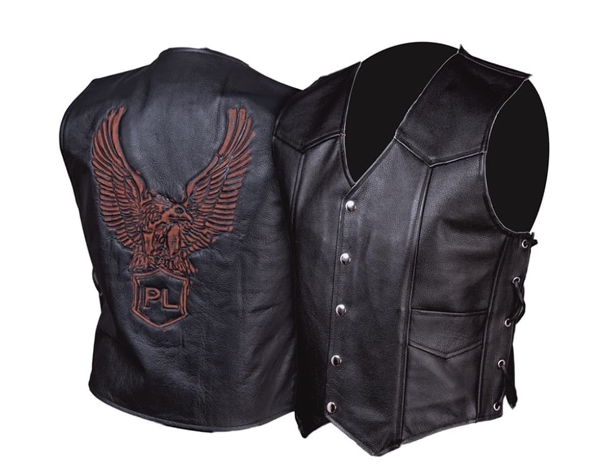 KAMIZELKA SKÓRZANA MOTOCYKLOWA Z ORŁEM PL KM002