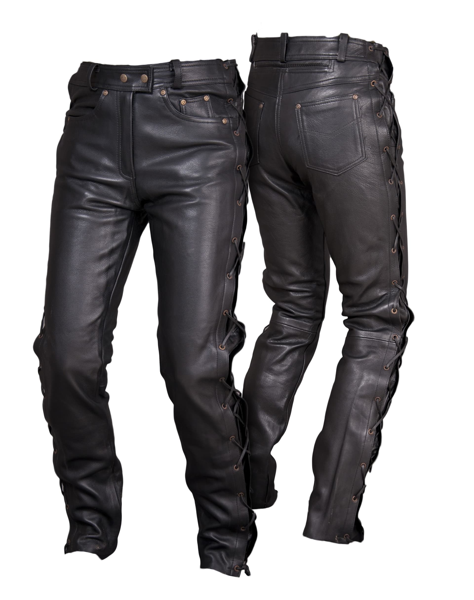 SPODNIE MOTOCYKLOWE SKÓRZANE DAMSKIE WIĄZANE RZEMIENIAMI MIĘKKA SKÓRA SSD001