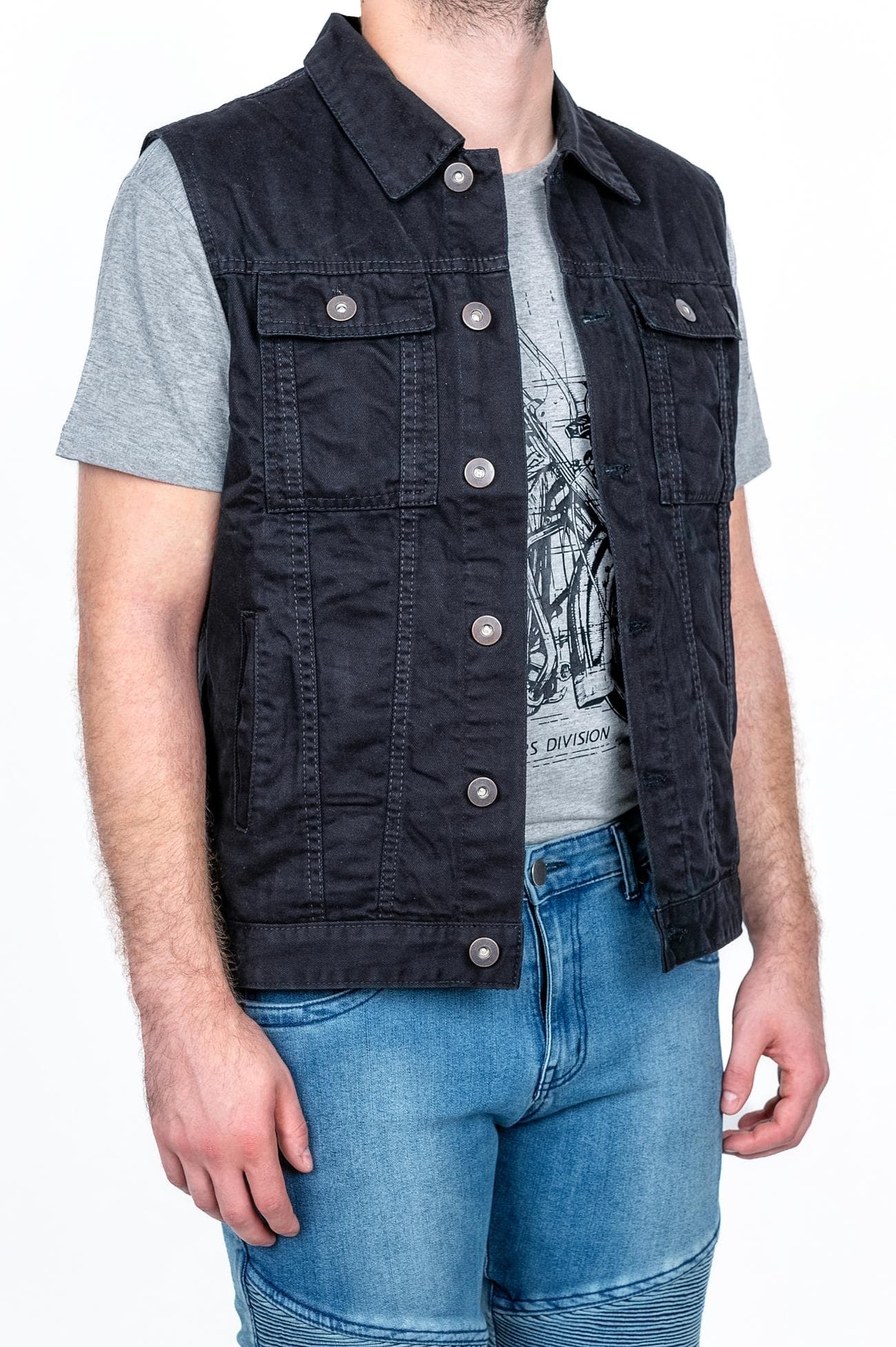 JEANSOWA KAMIZELKA MOTOCYKLOWA MĘSKA Z KOŁNIERZEM KM023