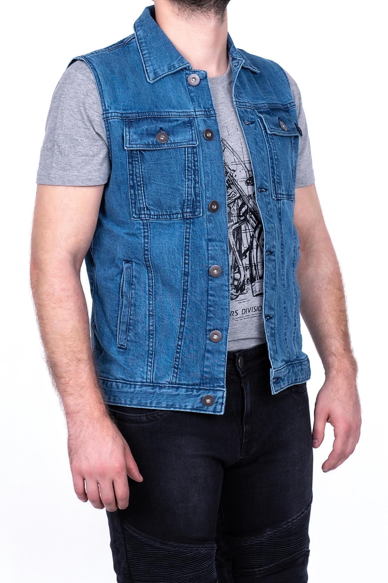 JEANSOWA KAMIZELKA MOTOCYKLOWA MĘSKA Z KOŁNIERZEM KM024